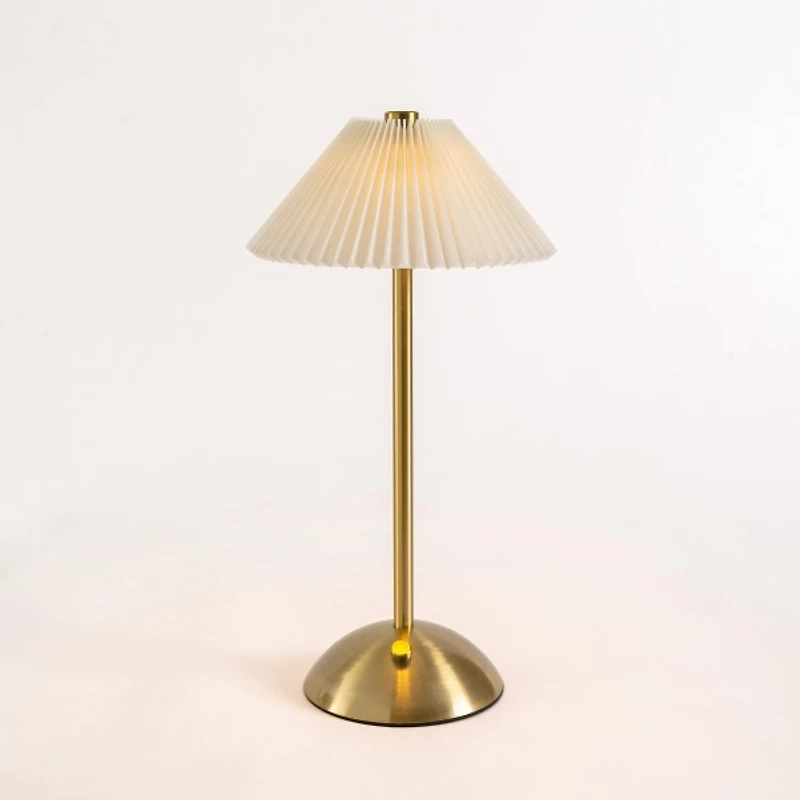 Gold Metal LED Table Lamp with Pleated Shade