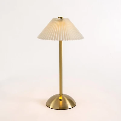 Gold Metal LED Table Lamp with Pleated Shade