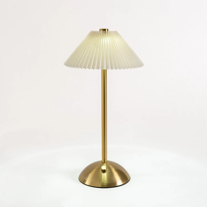 Gold Metal LED Table Lamp with Pleated Shade