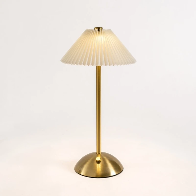 Gold Metal LED Table Lamp with Pleated Shade