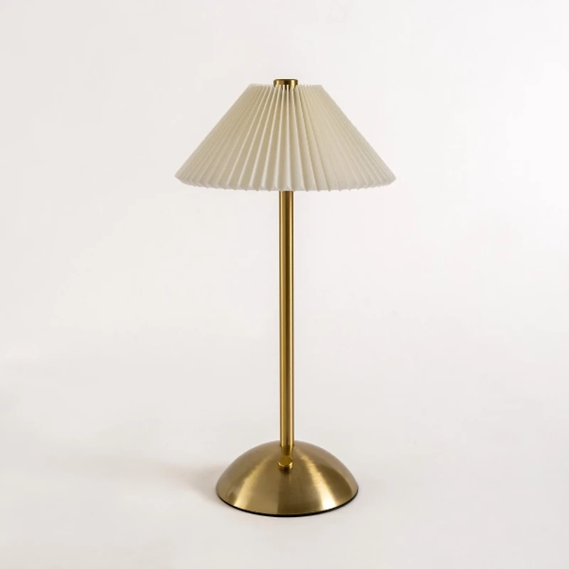 Gold Metal LED Table Lamp with Pleated Shade