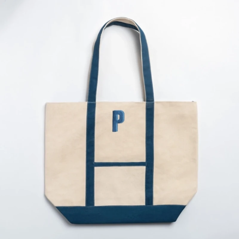 Blue Embroidered Monogram P Boat Tote
