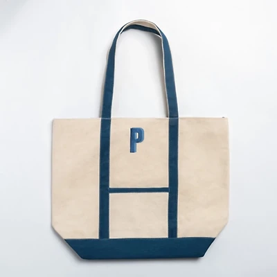 Blue Embroidered Monogram P Boat Tote