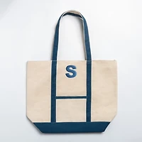 Blue Embroidered Monogram Boat Tote