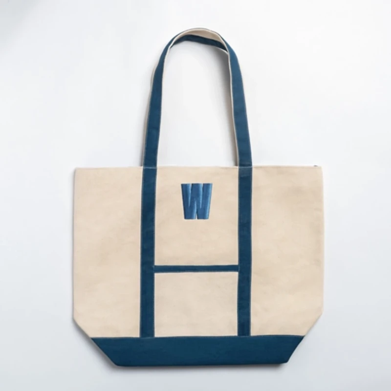 Blue Embroidered Monogram W Boat Tote