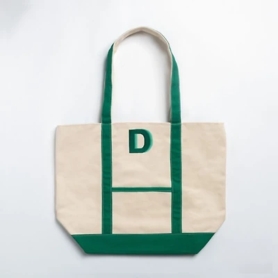 Green Embroidered Monogram D Boat Tote