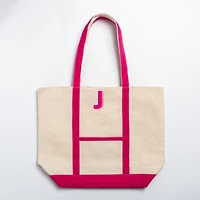 Pink Embroidered Monogram J Boat Tote
