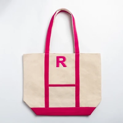Pink Embroidered Monogram R Boat Tote