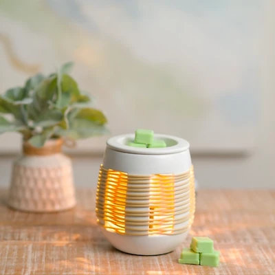 White Ceramic Faux Rattan Wax Warmer