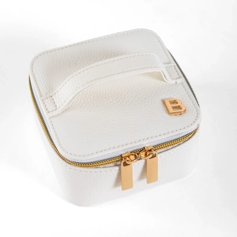 White Monogram B Travel Jewelry Box with Handle