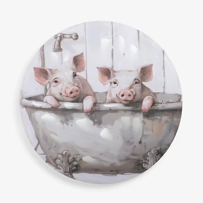 Pigs in the Tub Round Canvas Art Print
