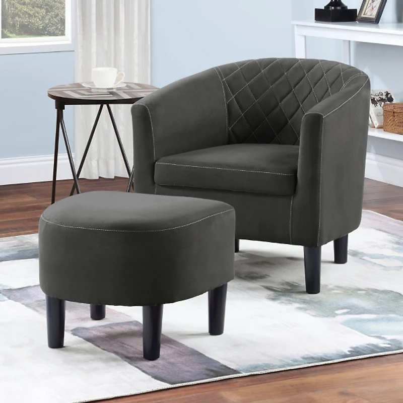 Charcoal Churchill Accent Chair & Ottoman Set