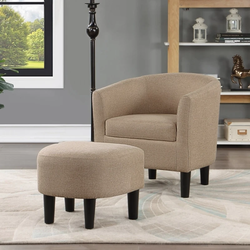 Oatmeal Churchill Accent Chair & Ottoman Set