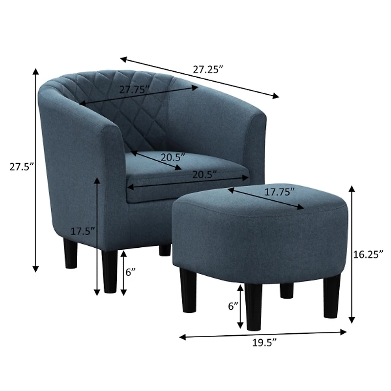 Navy Diamond Tufted Accent Chair & Ottoman Set
