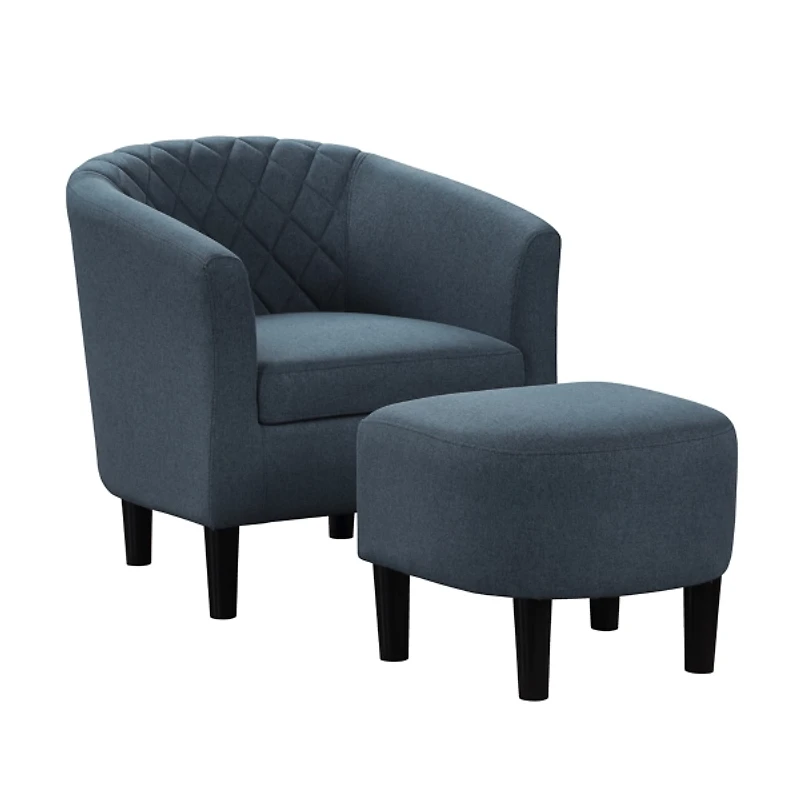 Navy Diamond Tufted Accent Chair & Ottoman Set