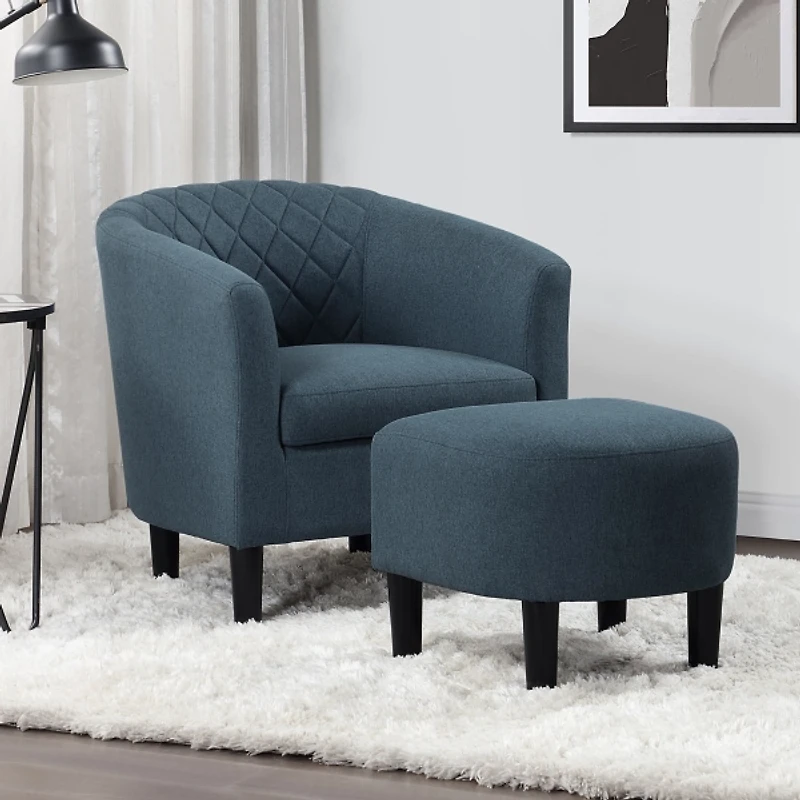 Navy Diamond Tufted Accent Chair & Ottoman Set