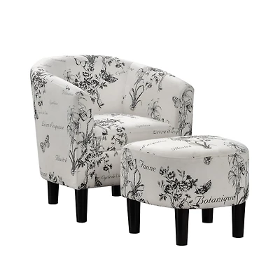 Black & White Floral Accent Chair & Ottoman Set