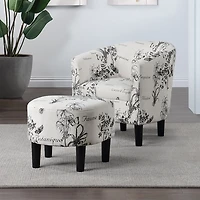 Black & White Floral Accent Chair & Ottoman Set
