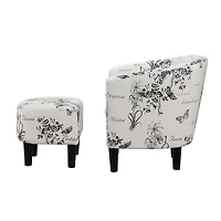 Black & White Floral Accent Chair & Ottoman Set