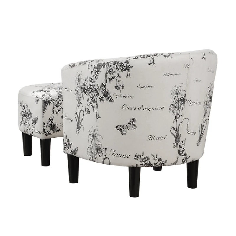Black & White Floral Accent Chair & Ottoman Set