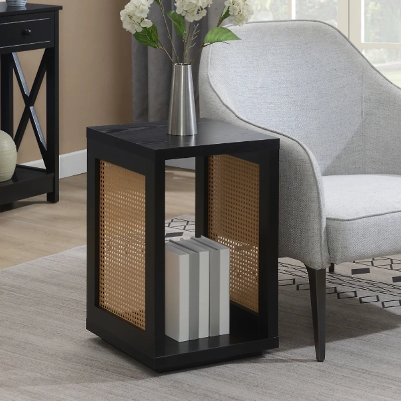 Northfield Black Woven Rattan Open Accent Table