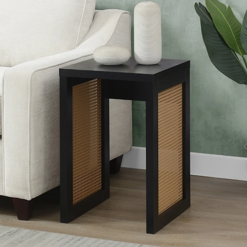 Northfield Black Rattan Sides Open Accent Table