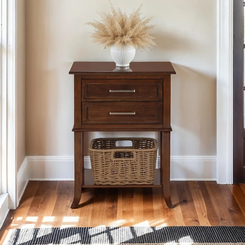 Brown Flared Two-Drawer Accent Table