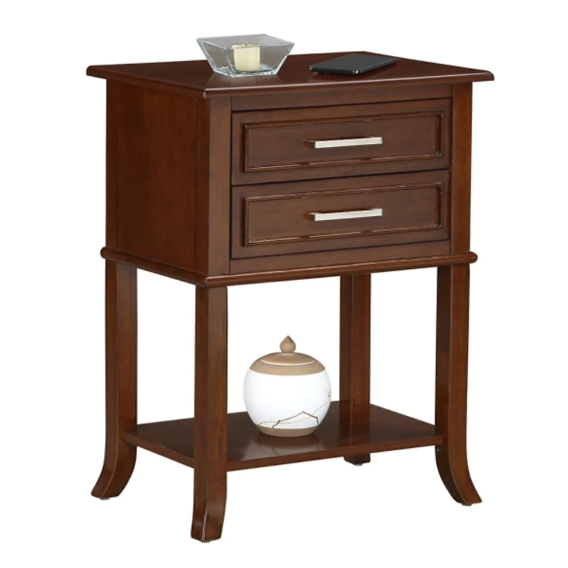 Brown Flared Two-Drawer Accent Table
