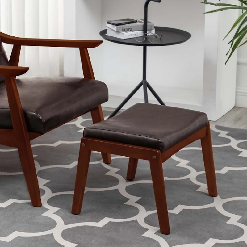 Brown Faux Leather Natasha Ottoman Stool