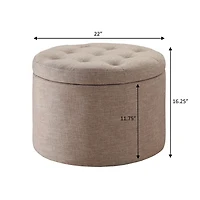 Tan Upholstered Round Shoe Storage Ottoman