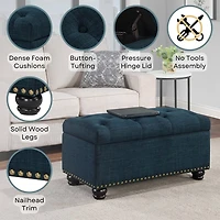 Navy Blue Tufted Jess Storage Ottoman Bench