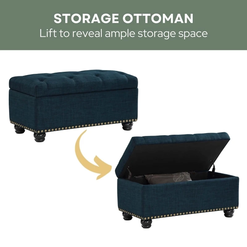Navy Blue Tufted Jess Storage Ottoman Bench