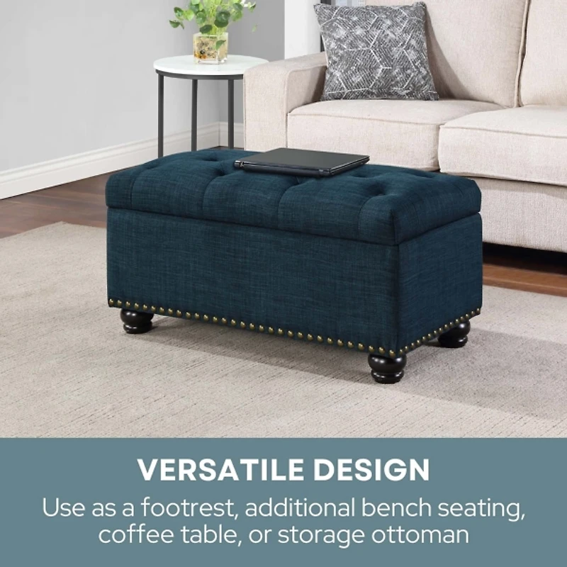 Navy Blue Tufted Jess Storage Ottoman Bench