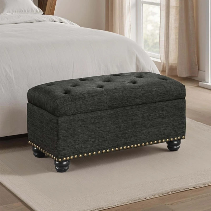 Gray Tufted Jess Storage Ottoman Bench