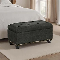Gray Tufted Jess Storage Ottoman Bench
