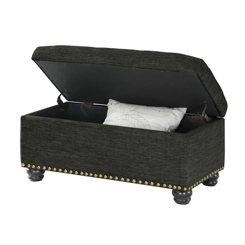 Gray Tufted Jess Storage Ottoman Bench