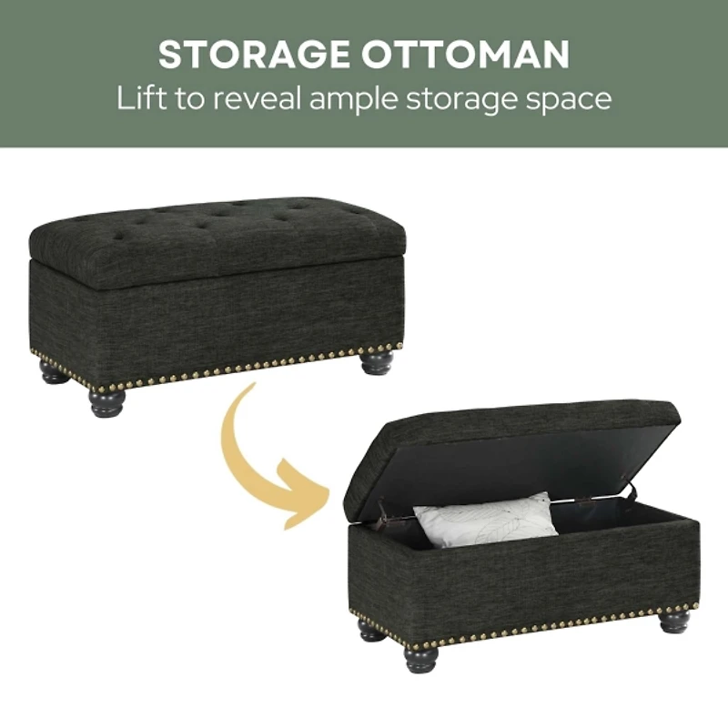Gray Tufted Jess Storage Ottoman Bench