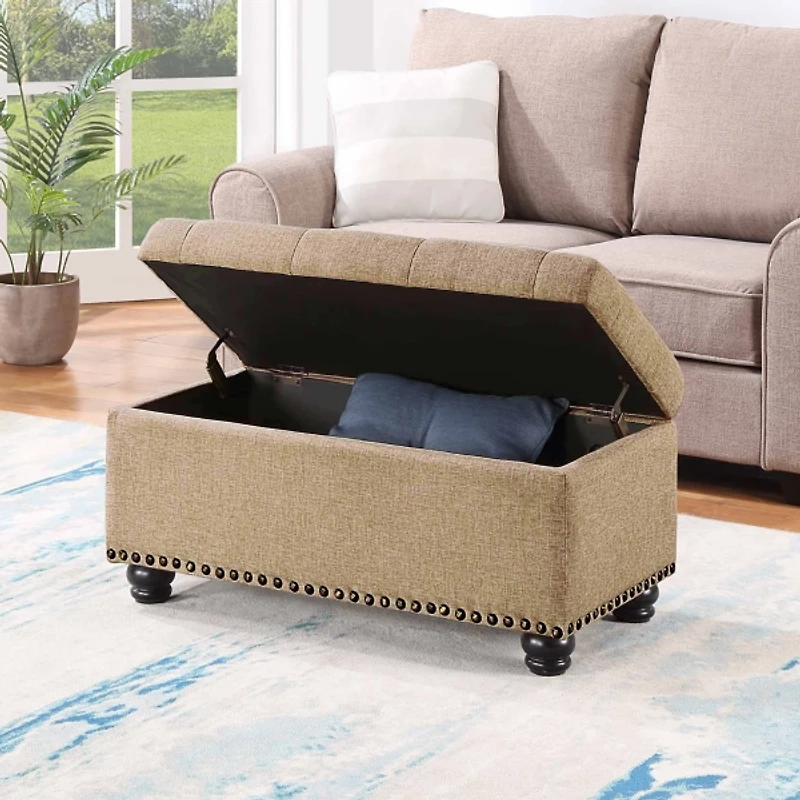 Beige Tufted Jess Storage Ottoman Bench