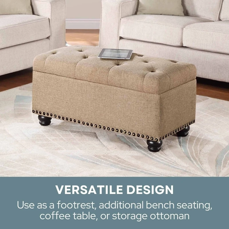 Beige Tufted Jess Storage Ottoman Bench