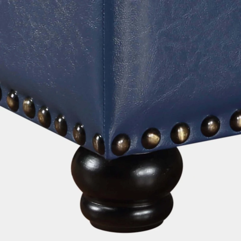 Navy Faux Leather Jessy Storage Ottoman