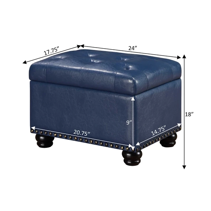 Navy Faux Leather Jessy Storage Ottoman