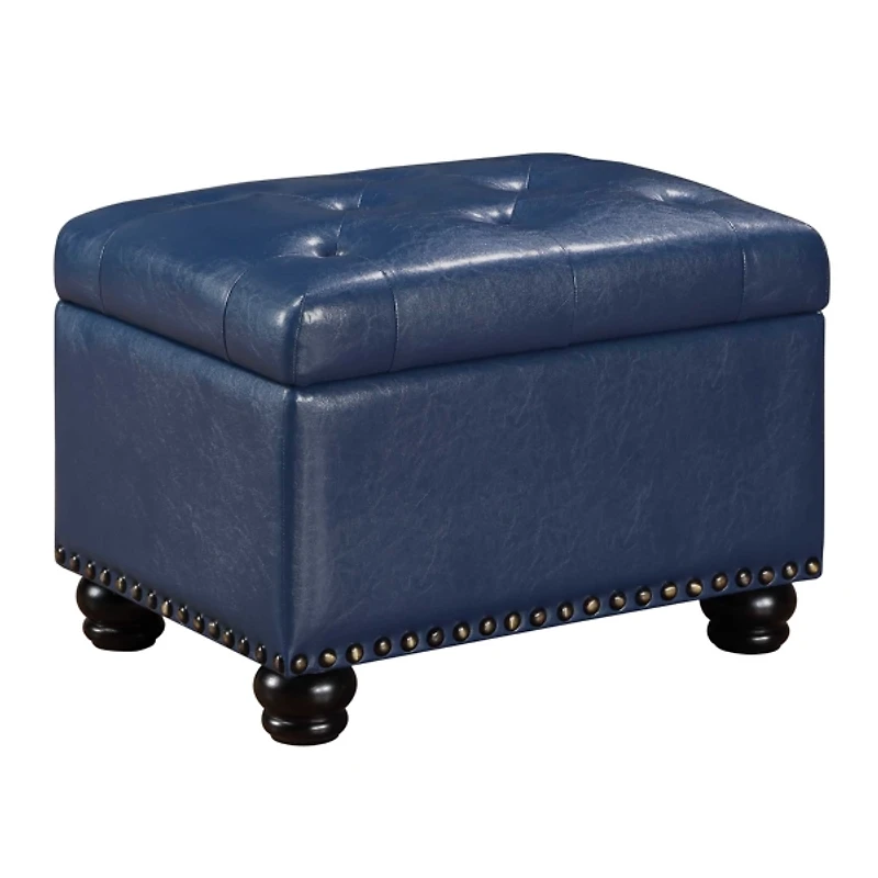 Navy Faux Leather Jessy Storage Ottoman