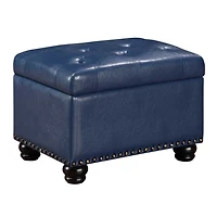 Navy Faux Leather Jessy Storage Ottoman