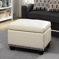 Ivory Faux Leather Jessy Storage Ottoman