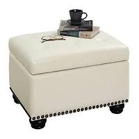 Ivory Faux Leather Jessy Storage Ottoman