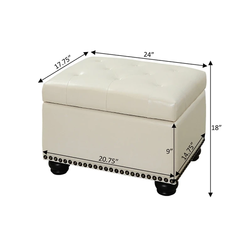 Ivory Faux Leather Jessy Storage Ottoman
