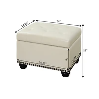 Ivory Faux Leather Jessy Storage Ottoman
