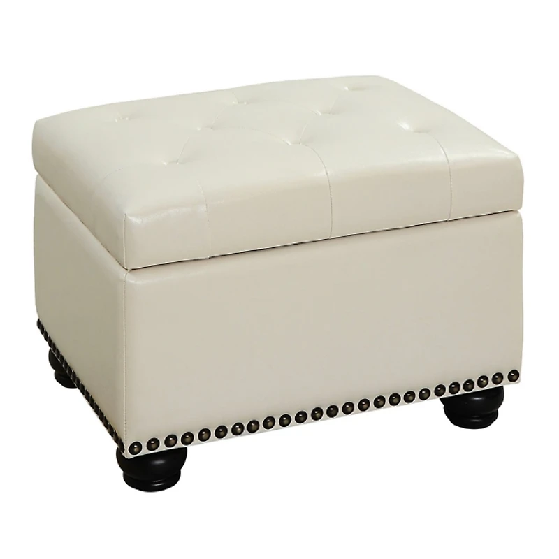 Ivory Faux Leather Jessy Storage Ottoman