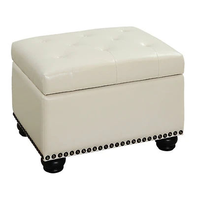 Ivory Faux Leather Jessy Storage Ottoman