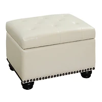 Ivory Faux Leather Jessy Storage Ottoman